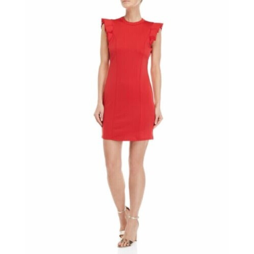 Leola Couture Women's Ruffled Cap Sleeve Cutout Back Shift Dress Red Size M $139